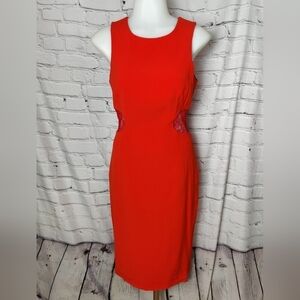 JayGodfrey Red Lace Cut Out Waist Midi Dress Size 4 New